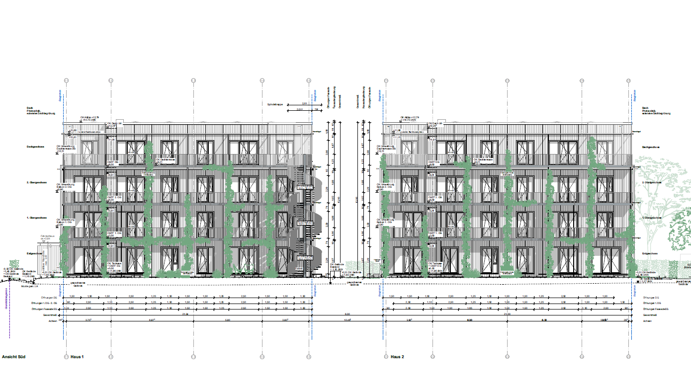 spine architects_DGZ Südansicht Südansicht der Fassade Baugemeinschaft Deichgewitscher